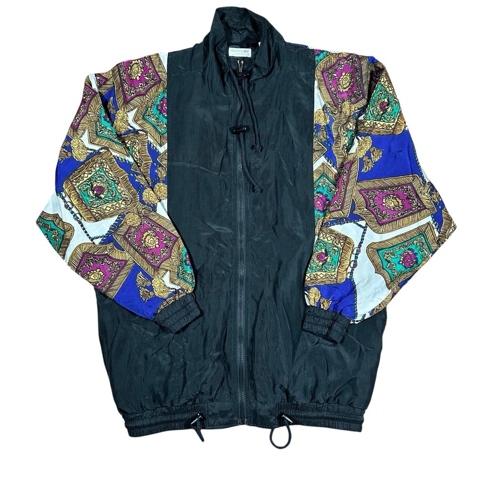 Robert Stock 80s Limited Silk Bomber Jacket Lightweight Abstract Street‎ Art XL